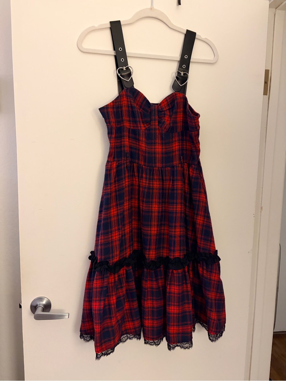 ROMWE Plaid Heart-Buckle Strappy Dress